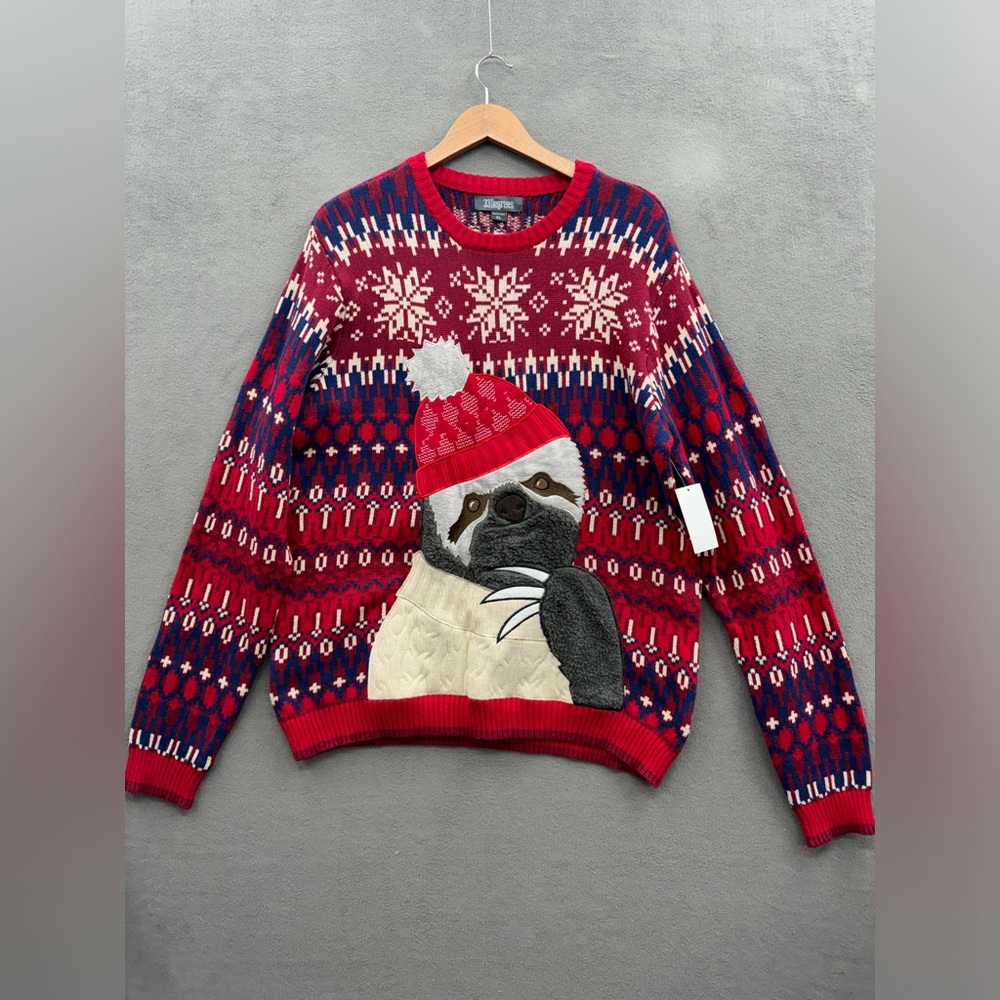33 Degrees Mens XL Chunky Sloth Christmas Sweater Snowflake Print